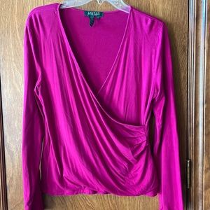 Lauren Ralph Lauren V-Neck Faux Wrap Top Size L petite